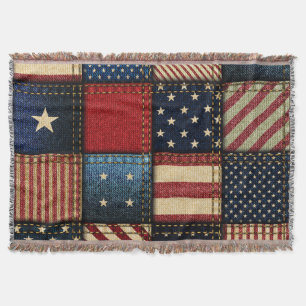 American Flag, Patchwork Seamless Pattern. Throw Blanket