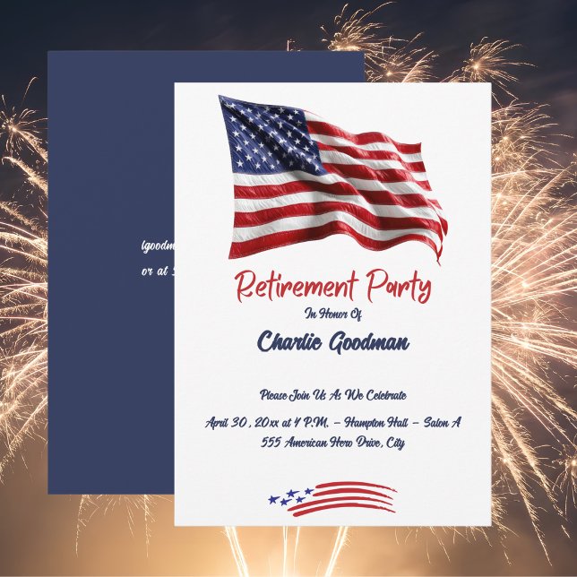 American Flag Patriot Retirement Party  Invitation (American Flag Patriot Retirement Party Invitation)