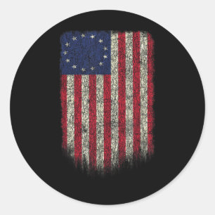 American Flag Patriotic 1776 Betsy Ross Usa Distre Classic Round Sticker