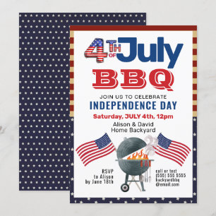 American Flag Patriotic 4th of July BBQ Party Invitation