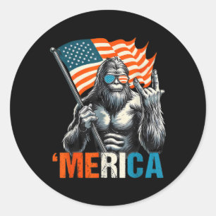 American Flag Patriotic 4th Of July Bigfoot Merica Classic Round Sticker