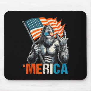 American Flag Patriotic 4th Of July Bigfoot Merica Mouse Pad
