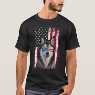 American Flag Patriotic Alaskan Malamute Dog 4th O T-Shirt