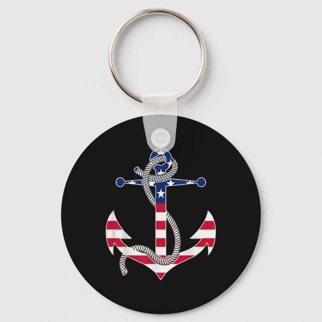 American Flag Patriotic Anchor Memorial Day 4th Of Key Ring (Front)