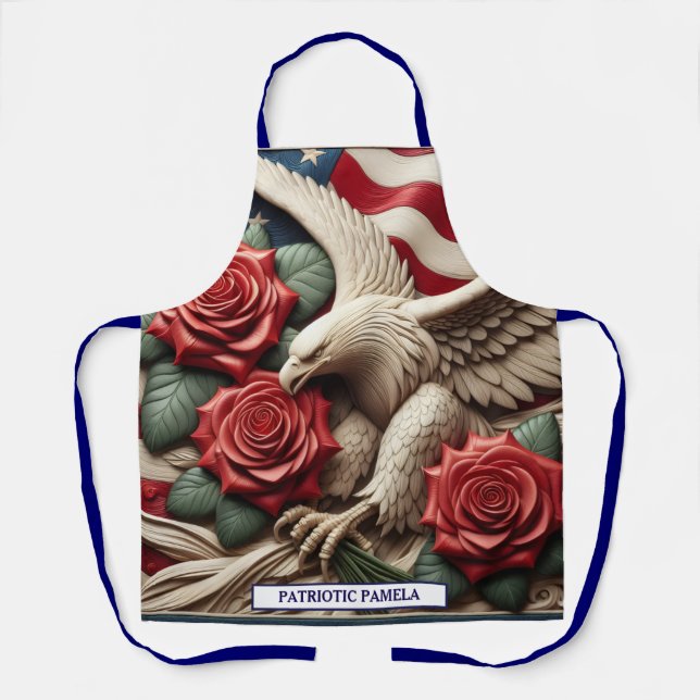 American Flag Patriotic Bald Eagle Apron (Front)