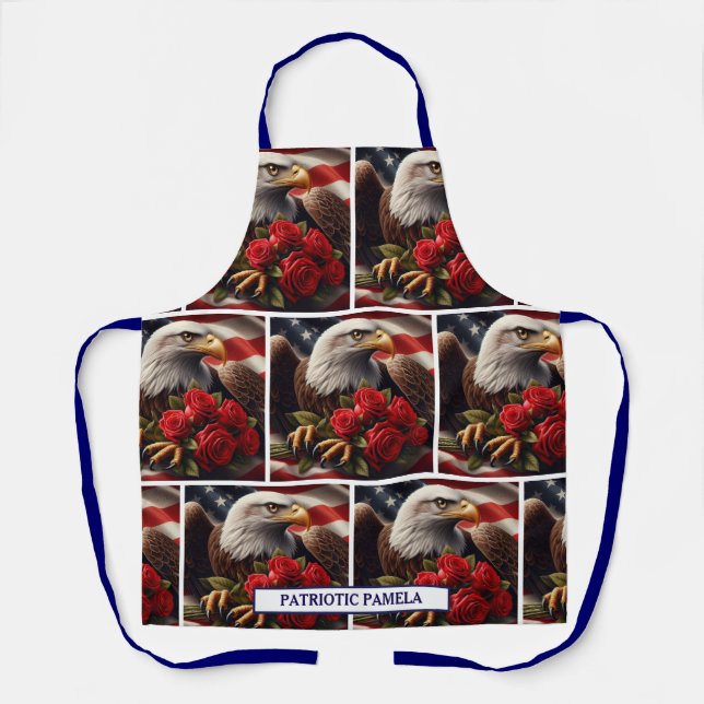 American Flag Patriotic Bald Eagle Apron (Front)