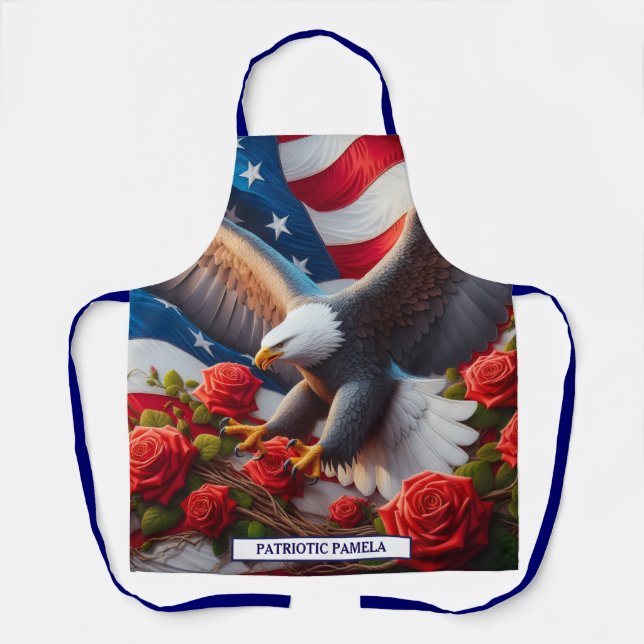 American Flag Patriotic Bald Eagle Apron (Front)