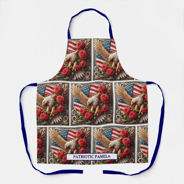 American Flag Patriotic Bald Eagle Apron (Front)