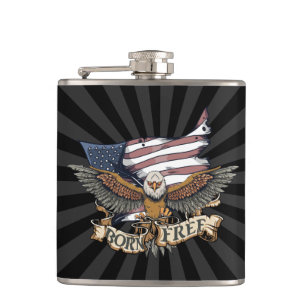 American Flag Patriotic Bald Eagle Born Free Hip Flask