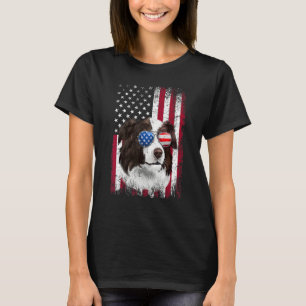 American Flag Patriotic Border Collie Dog  4th Of  T-Shirt