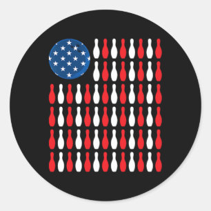American Flag - Patriotic Bowler And Bowling  Classic Round Sticker