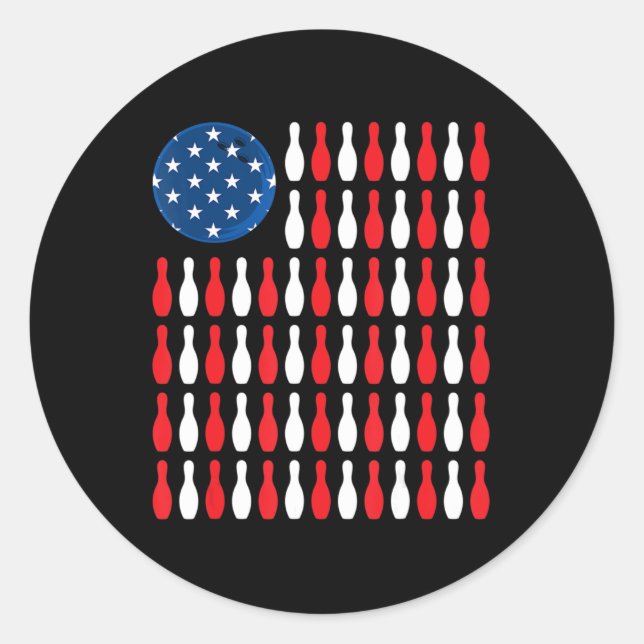 American Flag - Patriotic Bowler & Bowling  Classic Round Sticker (Front)