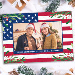 American Flag Patriotic Christmas Custom Photo Holiday Card<br><div class="desc">Send Merry Christmas greetings to friends and family with this unique USA American Flag Christmas Card - USA American flag design modern red white blue design with holly and berries. Personalise with your favourite photo and family name. This patriotic Christmas card is perfect for military families, veterans, patriotic family christmas...</div>