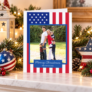 American Flag Patriotic Christmas Family Photo Holiday Card