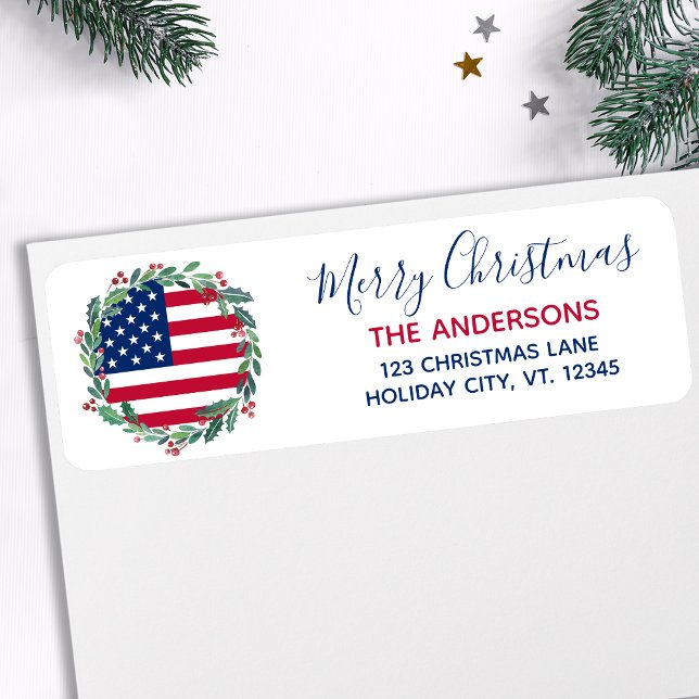 American Flag Patriotic Christmas Return Address Label (Creator Uploaded)
