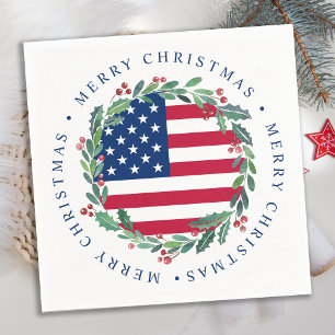 American Flag Patriotic Christmas Wreath Napkin