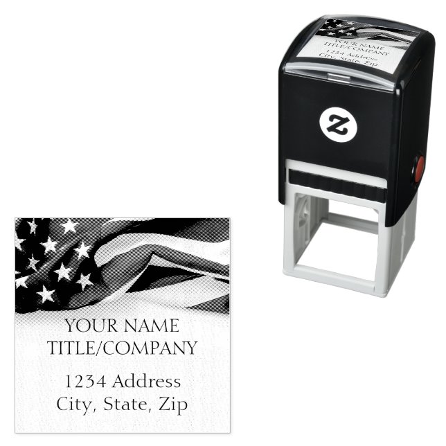 American Flag Patriotic Company Name Self-inking Stamp (In Situ)