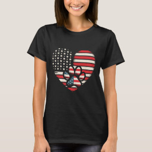American Flag Patriotic Dog And Cat Paw Print 4th  T-Shirt
