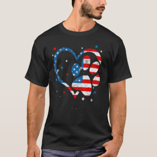 American Flag Patriotic Dog & Cat Paw Print 4th O T-Shirt