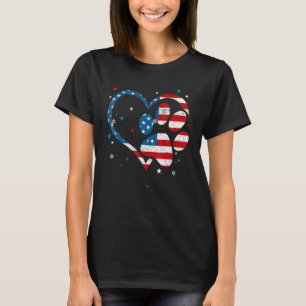 American Flag Patriotic Dog & Cat Paw Print 4th O T-Shirt