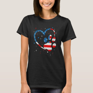 American Flag Patriotic Dog & Cat Paw Print 4th Of T-Shirt