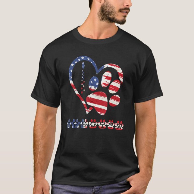 american flag patriotic dog & cat paw print - 4th  T-Shirt (Front)