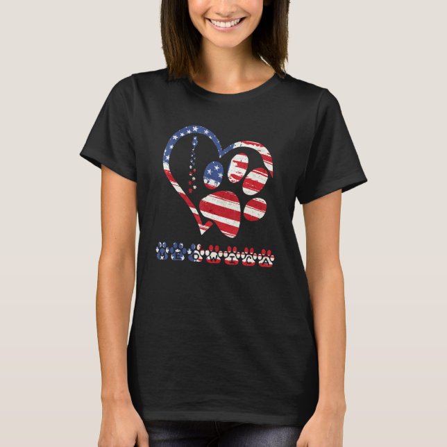 american flag patriotic dog & cat paw print - 4th  T-Shirt (Front)