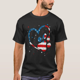 American Flag Patriotic Dog & Cat Paw Print - 4th  T-Shirt