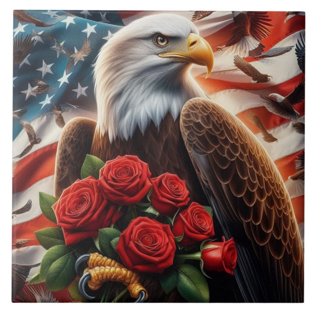 American Flag Patriotic Eagle Ceramic Tile (Front)