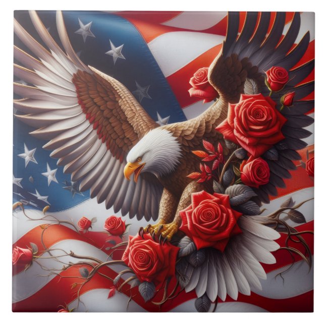 American Flag Patriotic Eagle Ceramic Tile (Front)