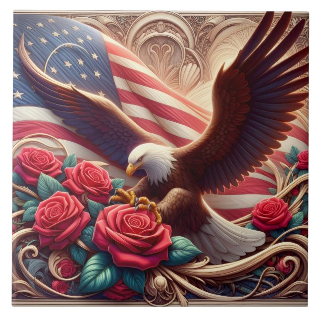 American Flag Patriotic Eagle Ceramic Tile (Front)