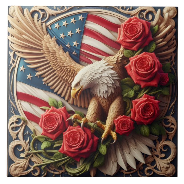 American Flag Patriotic Eagle Ceramic Tile (Front)