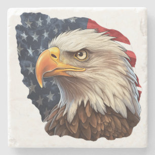 American Flag Patriotic Eagle Marble Stone Coaster