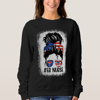 American Flag Patriotic ER Nurse Messy Bun Women 4 Sweatshirt