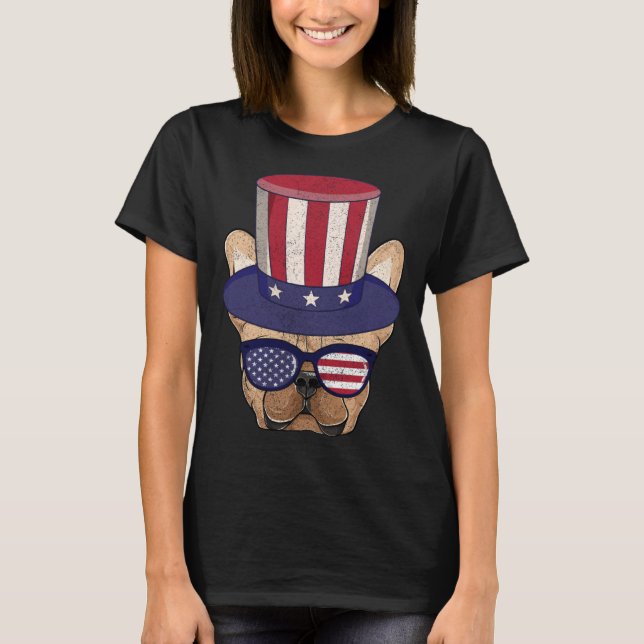 American Flag Patriotic French Bulldog Apparel 4th T-Shirt (Front)