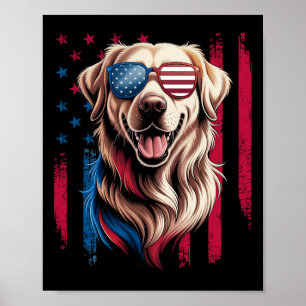 American Flag Patriotic Golden Retriever 4th Of Ju Poster