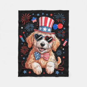 American Flag Patriotic Goldendoodle 4th Of July D Fleece Blanket
