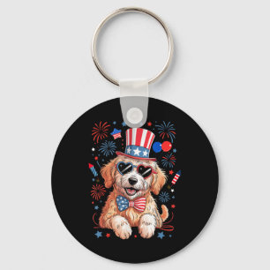 American Flag Patriotic Goldendoodle 4th Of July D Key Ring