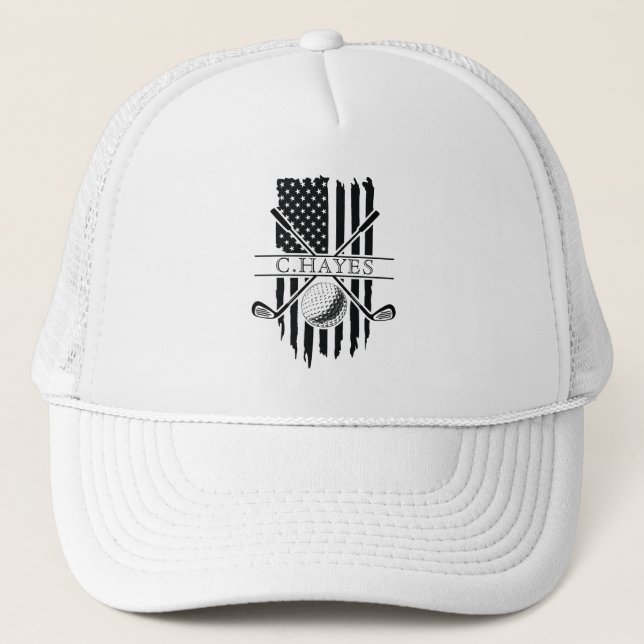 American Flag Patriotic Golf Trucker Hat (Front)