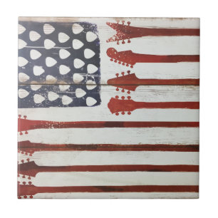American Flag patriotic Guitar Music theme Tile