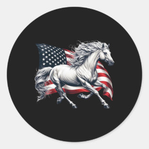 American Flag Patriotic Horse Horseback Riding Far Classic Round Sticker