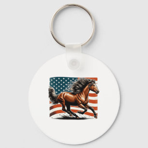 American Flag Patriotic Horse Horseback Riding Far Key Ring