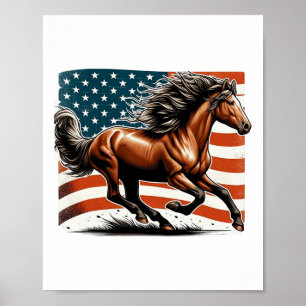 American Flag Patriotic Horse Horseback Riding Far Poster