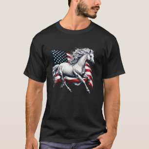 American Flag Patriotic Horse Horseback Riding Far T-Shirt