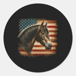 American Flag Patriotic Horse Horseback Riding Wes Classic Round Sticker
