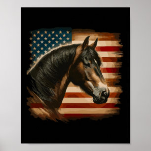 American Flag Patriotic Horse Horseback Riding Wes Poster