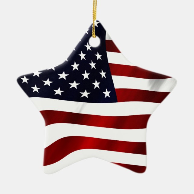 American Flag Patriotic Independence Day Ceramic Ornament (Front)