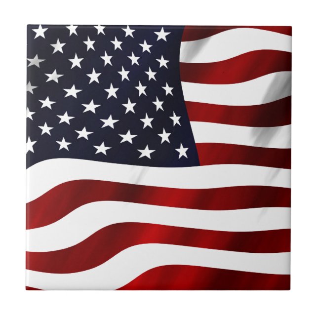 American Flag Patriotic Independence Day Ceramic Tile (Front)