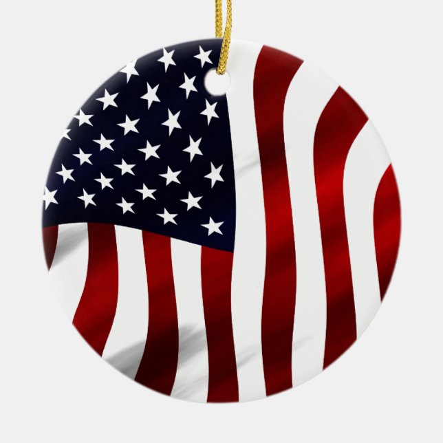 American Flag Patriotic Independence Day Ceramic Tree Decoration (Front)