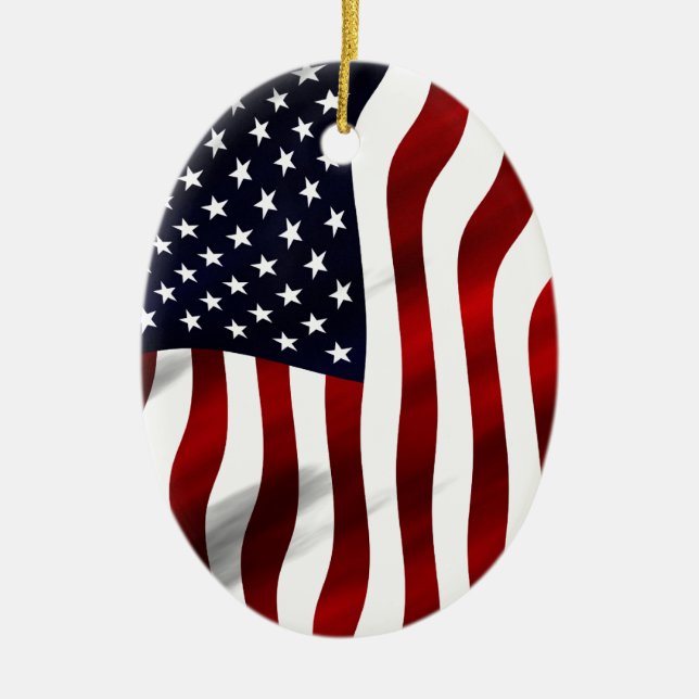 American Flag Patriotic Independence Day Ceramic Tree Decoration (Front)